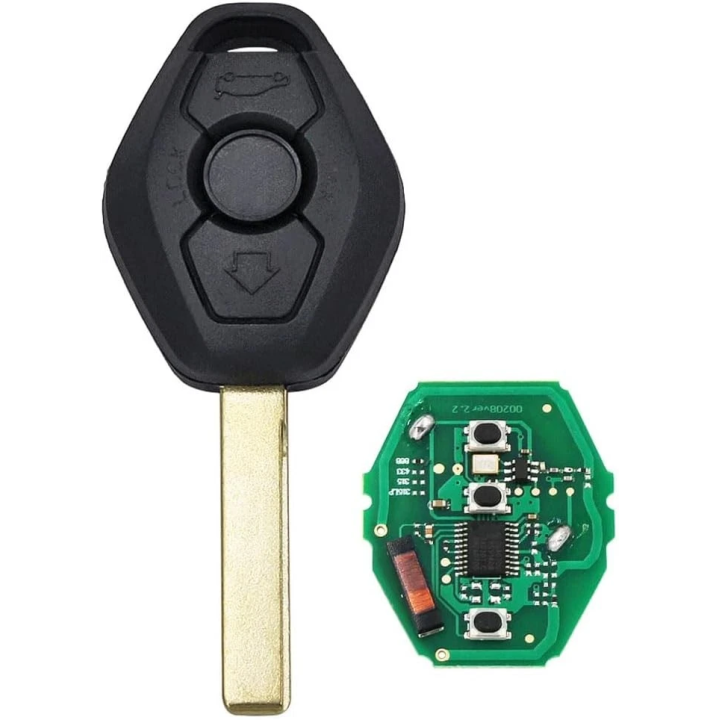Clé vierge BMW 2 boutons avec transpondeur ID44 PCF7935, lame HU92 et fréquence 433 MHz, à programmer.
