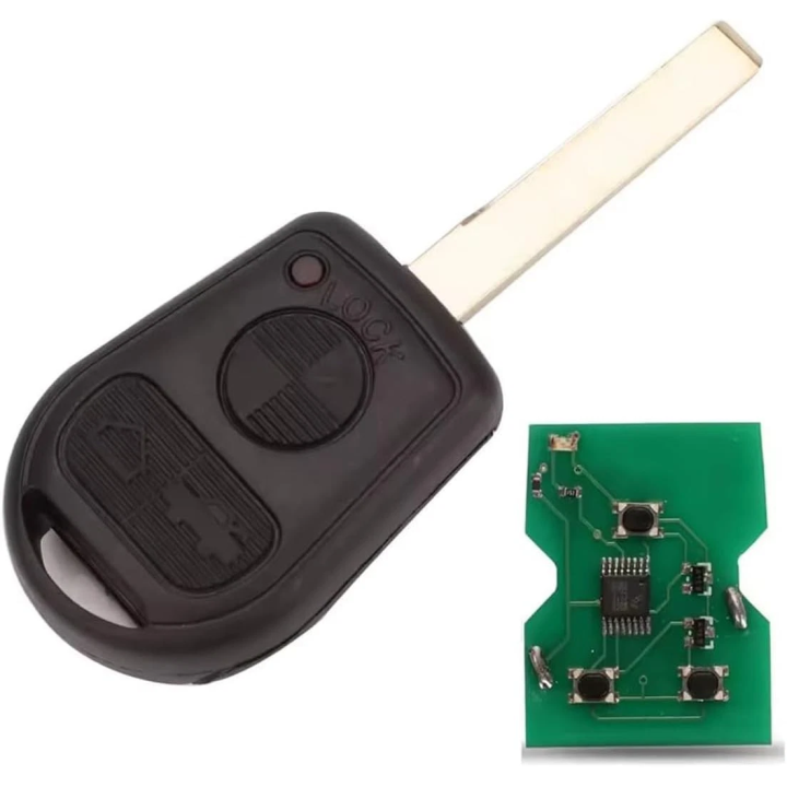 Clé vierge BMW 3 boutons avec transpondeur ID44, lame HU92 et fréquence 433 MHz, à programmer.