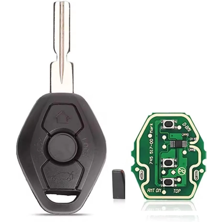 Clé vierge BMW 2 boutons avec transpondeur ID44 PCF7935, lame HU58 et fréquence 433 MHz, à programmer.