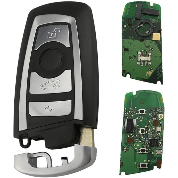 Clé vierge BMW 4 boutons avec transpondeur IPCF7945 HITAG Pro 49 FSK, fréquence 868 MHz et lame HU100, à programmer.