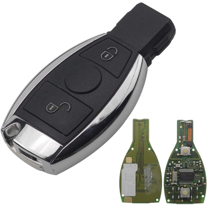 Clé télécommande Mercedes vierge 2 boutons, transpondeur BGA NEC, fréquence 433 MHz FSK, à programmer.