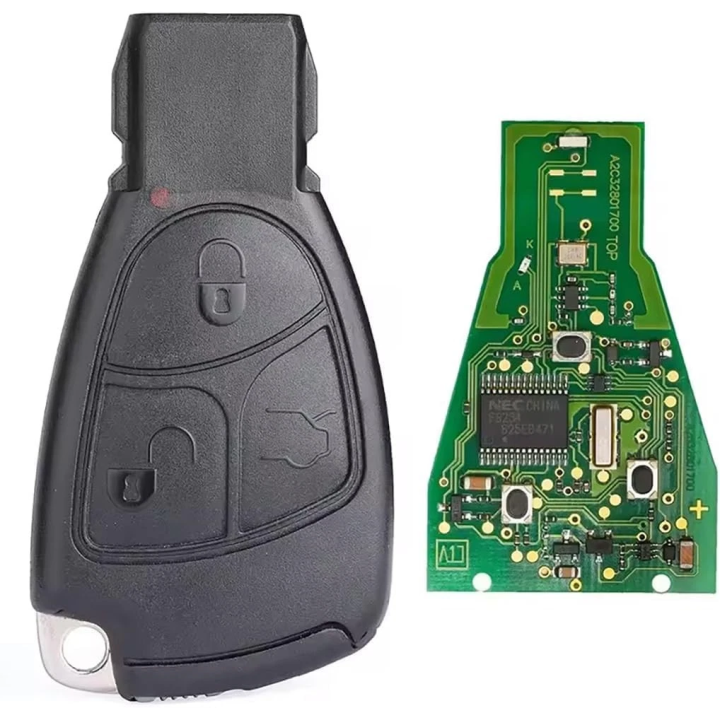 Clé télécommande Mercedes vierge 3 boutons, fréquence 433 MHz, à programmer.