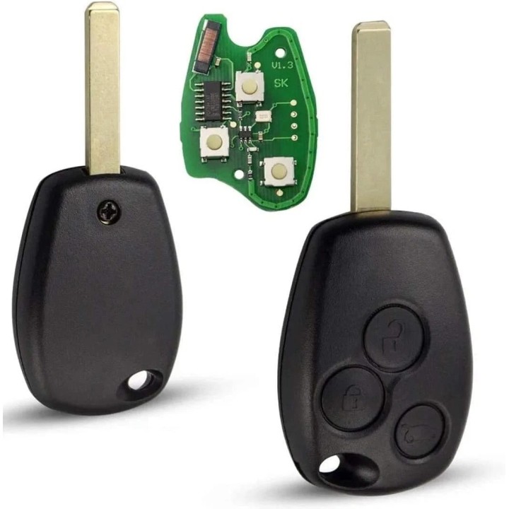 Clé vierge Renault 3 boutons ID46 PCF7947, lame VA2, 433 MHz ASK, à programmer.