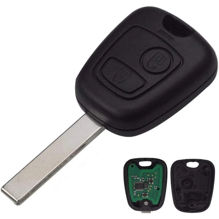 Clé vierge Peugeot 2 boutons avec transpondeur ID46 PCF7941 – 433 MHz, lame HU83 - vue avant