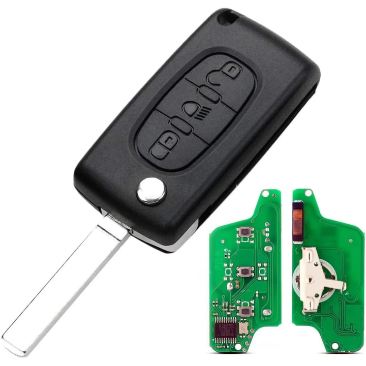 Télécommande Peugeot 3 boutons avec fonction phare – CE0523, lame VA2