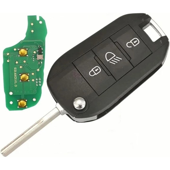Télécommande Peugeot 3 boutons avec fonction phare – lame HU83, 433 MHz