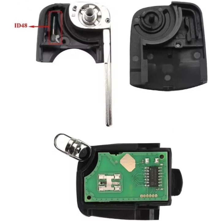 Clé vierge Volkswagen Golf 4 Passat MK4 Bora 2 boutons ID48 1J0959753A – 434 MHz à programmer - vue intérieur