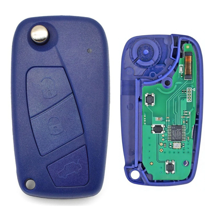 Clé télécommande Fiat vierge 3 boutons bleue Delphi PCF7941 ID46 433 MHz – lame SIP22 – à programmer