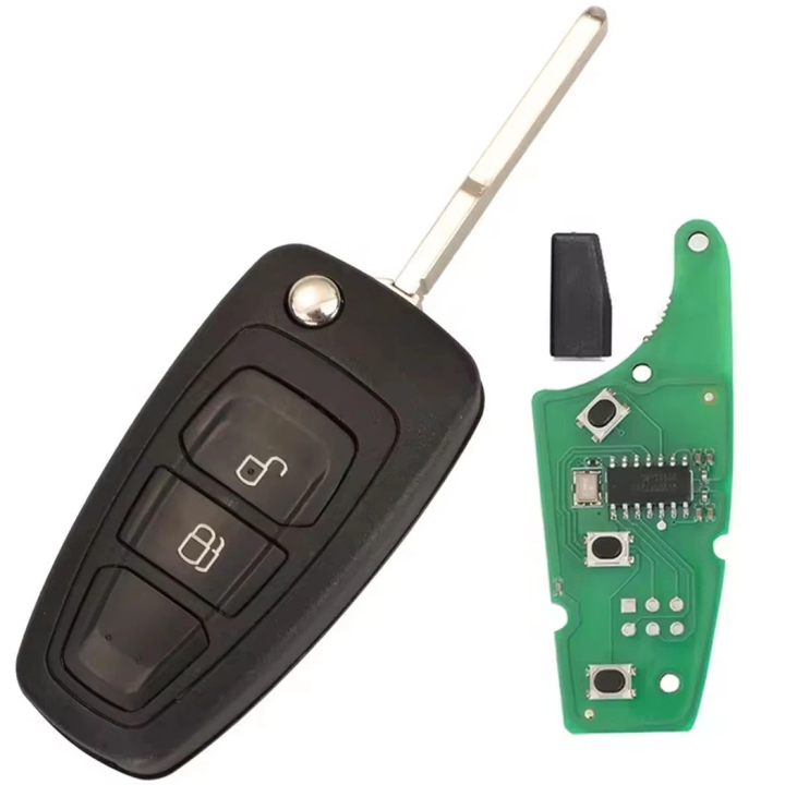 Clé vierge Ford 2 boutons 4D ID63, références 5WK50165 à 5WK50169, lame HU101, 433 MHz, à programmer.